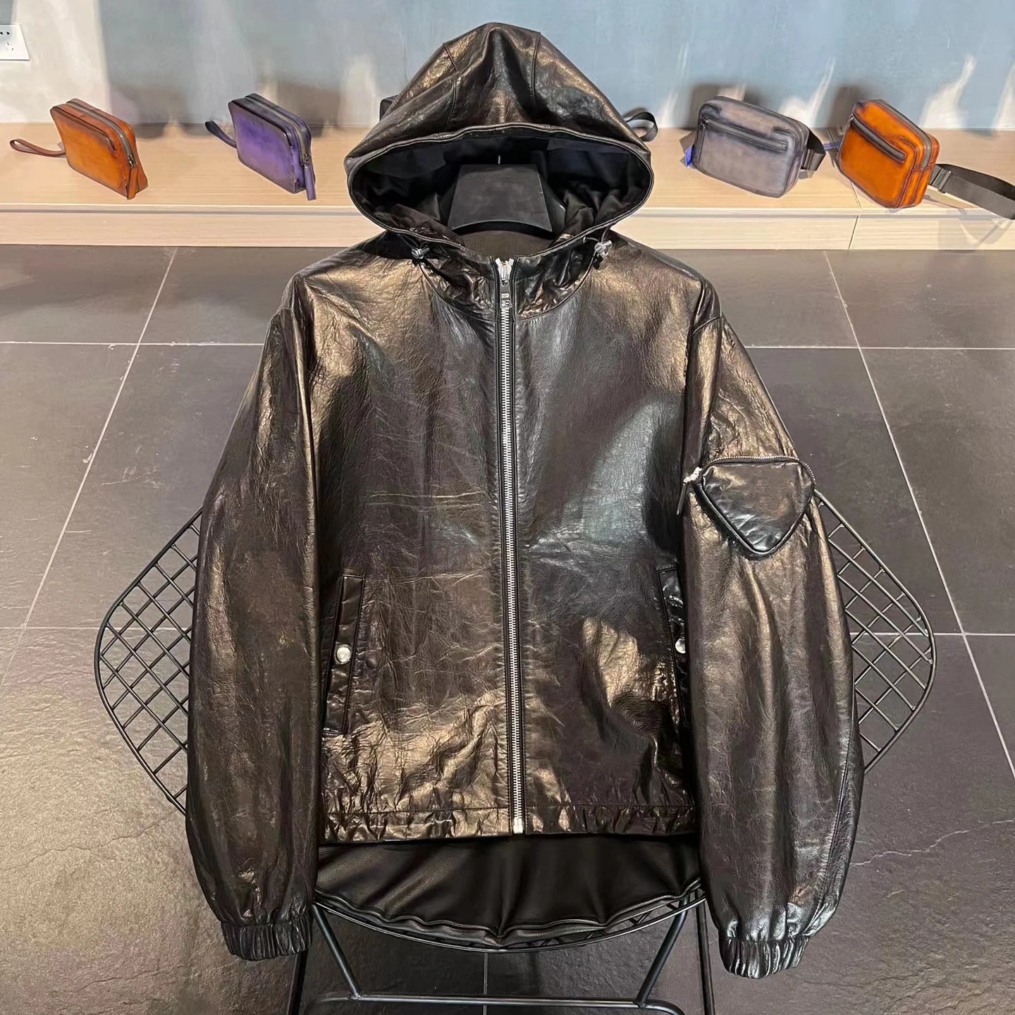 

NIGO кожаная куртка с капюшоном на молнии пальто # nigo7113