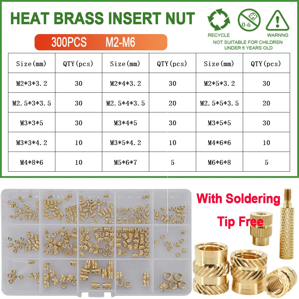 Нагревательный набор гайка с кольцевой вставкой из латуни M2 M2.5 M3 M4 M5 M6