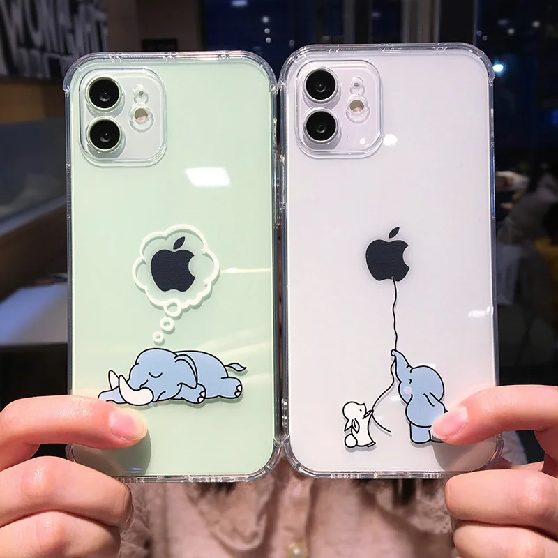 

Couple cartoon elephant suitable for iPhone12PRO mobile phone shell XSMAX Apple 13PRO transparent 7/8PLUS anti-fall XR