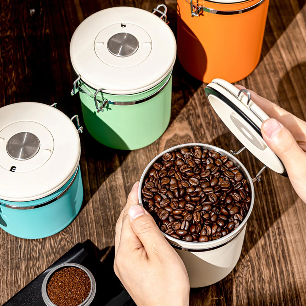 

Airtight Coffee Canister 304 Stainless Steel Coffee Bean Storage Container with Date Tracker CO2 Releasing Valves 1.2/1.5/1.8L