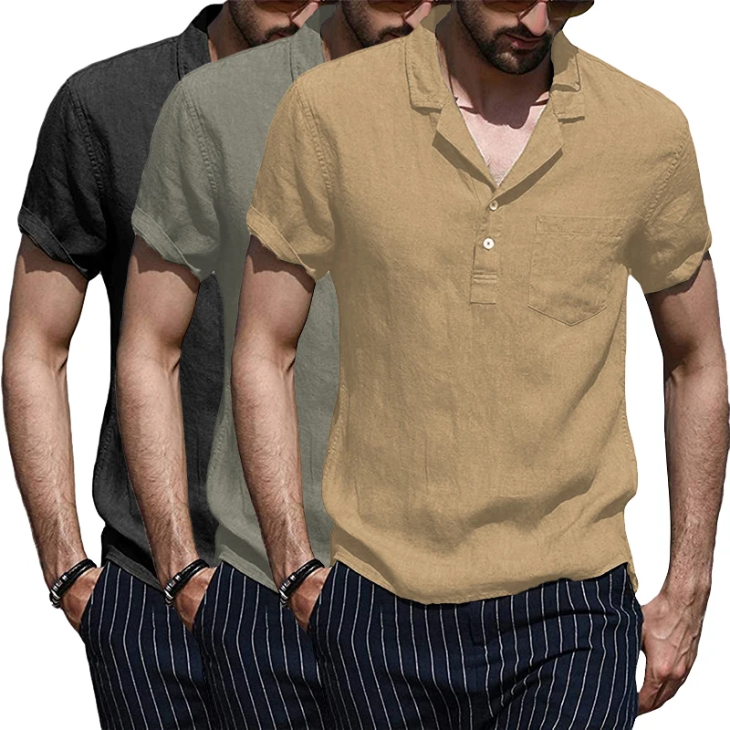 

Men's Short Sleeve Soid Color Retro Shirts Tops New Fashion Shirts For Men Plus Size Streetwear Male Clothing Shirt