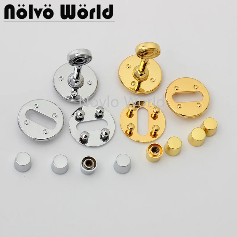 

1-5-30sets 2 colors gold and chrome color metal round shape lock with rivets for handbag chain bag hardware replace hardware