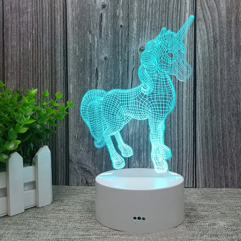 Креативный Рождественский 3D ночник в виде динозавра единорога СВЕТОДИОДНЫЙ