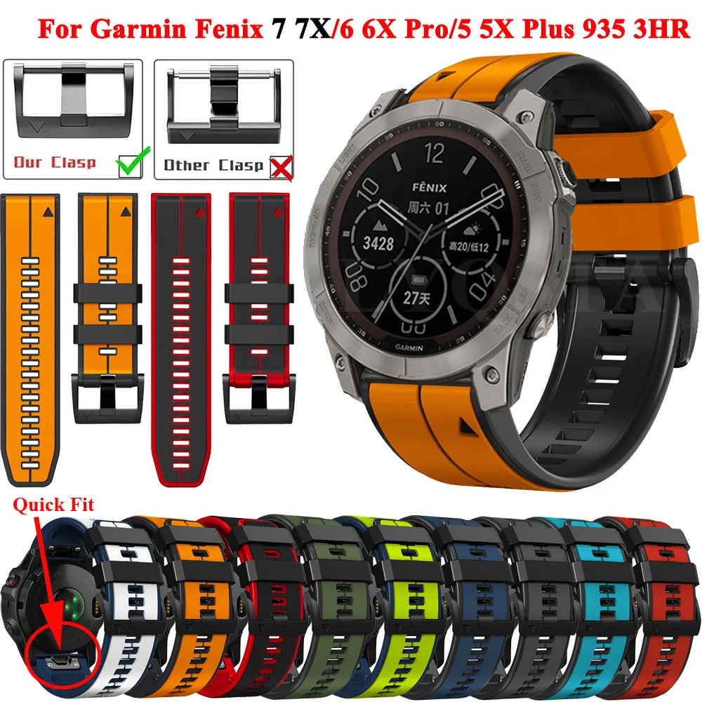 

22 26mm Quickfit Watch Strap For Garmin Fenix 7 7X 6 6X Pro 5X 5 Plus 3HR Forerunner 955 935 945 Band Silicone Watch Wristband