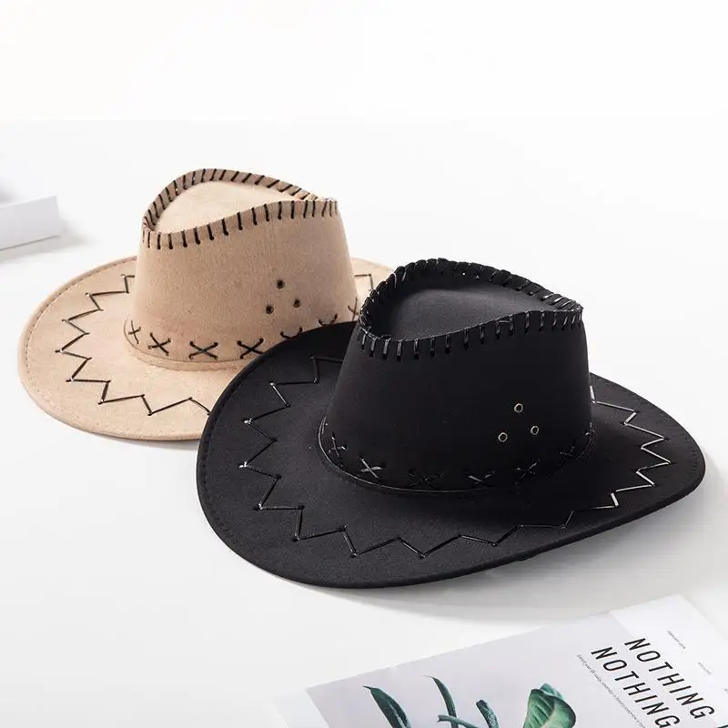 Western Cowboy Knight Hat Men and Women Summer Cowgirl Hat Pinch Front Wide Brim Style Outback Sombrero with Hat Band