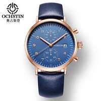 ochstin gq076c waterproof sport watch for men multifunctional luxury super thin genuine leather strap quartz men wristwatches