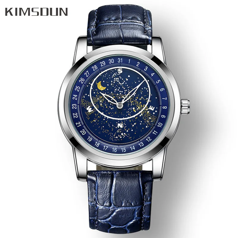 Leather Mechanical Watches Men Classic Business Automatic Watch Fashion Rotating Gypsophila Luminous Dial Clock With Starry Sky