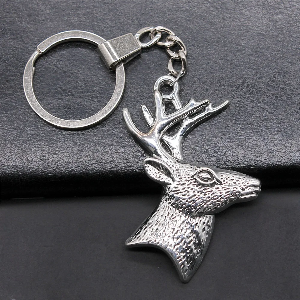 Мужской винтажный брелок с головой оленя и рогами, 2 цвета, 60x43 мм