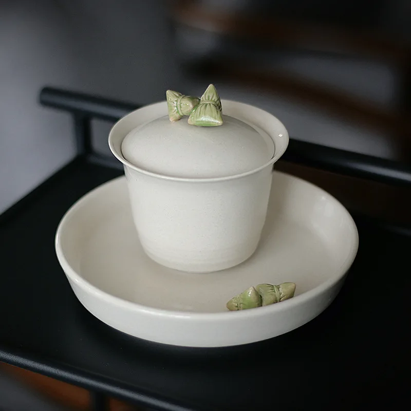 

Ash Color Porcelain Gaiwan For Tea Tureen With Lid Teaware Kung Fu Tea Set Cup Green Bowls Chawan