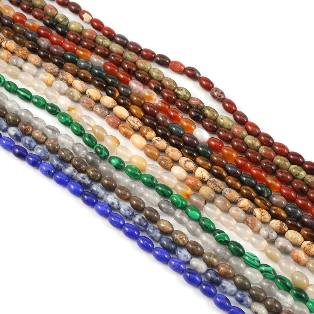 

Natural Stone Beaded Rice Shape Striped Agate Gemstone Spaced Loose Beads for Jewelry Making DIY Necklace Bracelet Accessories