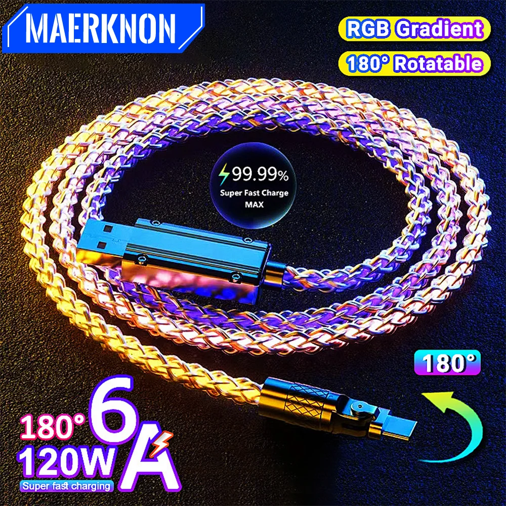 

120W USB Type C Fast Charging Colorful Elbow Data Cable Cord For Huawei P40 Xiaomi 13 Pro Samsung Redmi Oneplus 11 Quick Charge