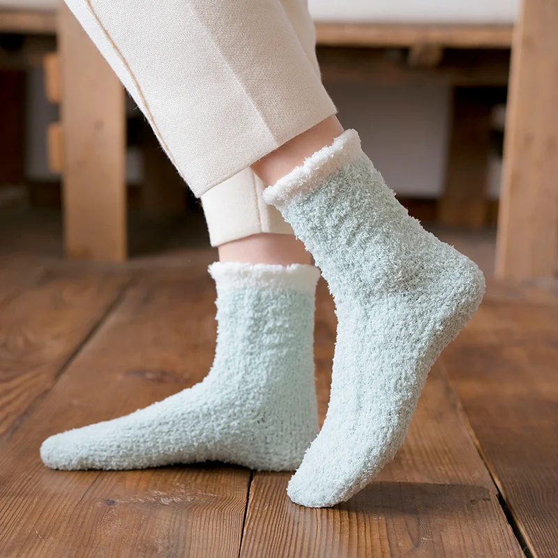

Winter coral fleece socks women thickened Japanese ins solid color socks candy towel socks sleep socks women's cotton socks