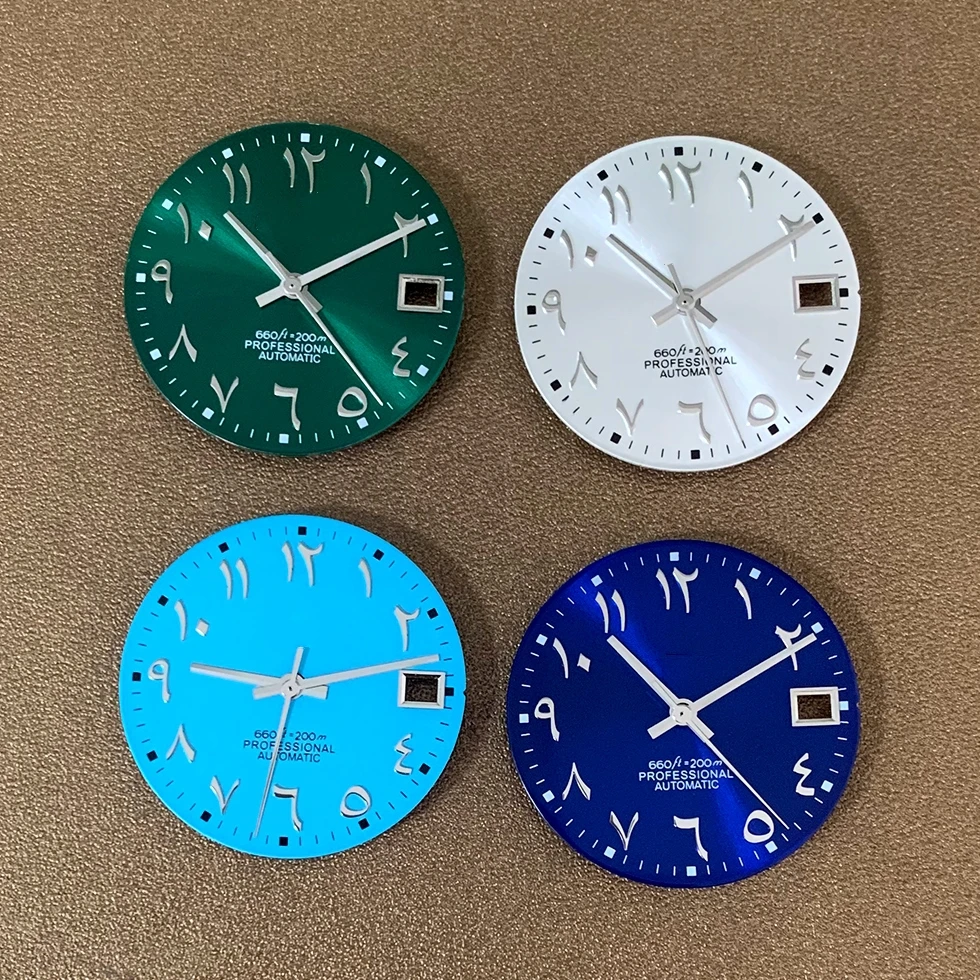 

Watch Parts 28.5mm NH35 Watch Dial with Watch Hands for NH35 NH36 Automatic Movement with S LOGO Dial Arabic Silver Nails Dial