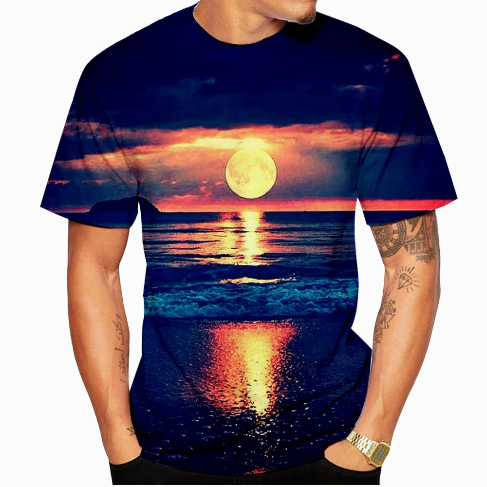 

Новая летняя модная популярная футболка с 3D лунным принтом с коротким рукавом, Повседневная футболка, дышащая и удобная футболка