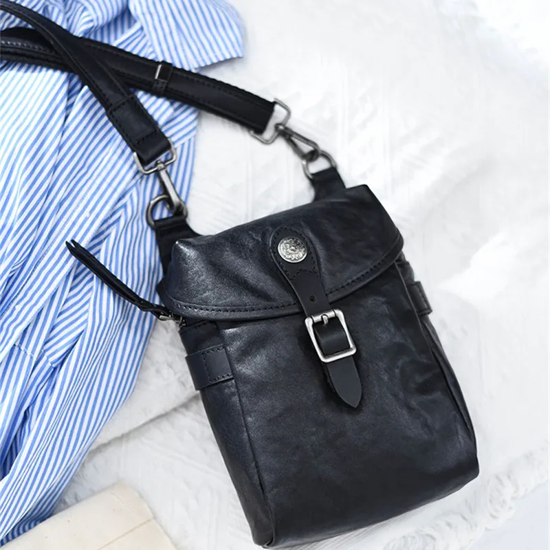 Simple casual designer first layer cowhide men's black shoulder bag daily outdoor sports genuine leather phone crossbody bags