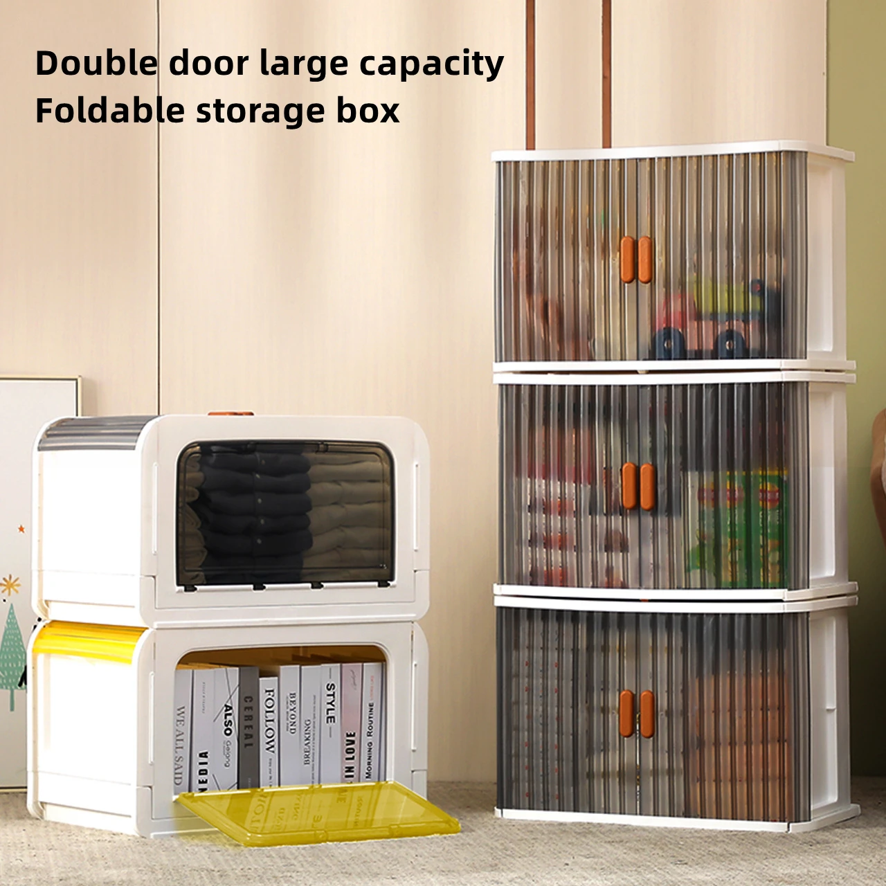 

Folding Storage Box Installation-Free Rolling Shutter Storage Cabinet Clothes Food Large-capacity Transparent Storage Organizer