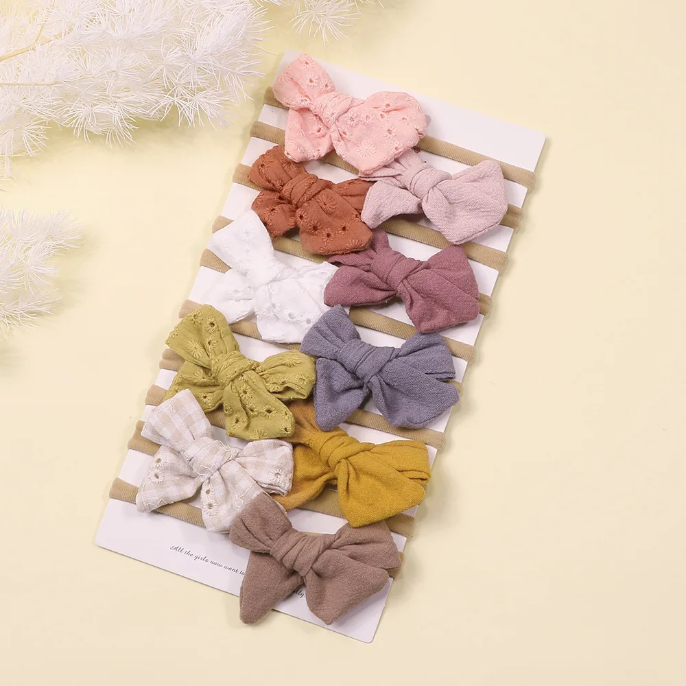 

Baby Bow Headband Soft Nylon Non-marking Small Hair Ties Cotton Embroidered Kids Hair Band Children's Hair Accessories 2023