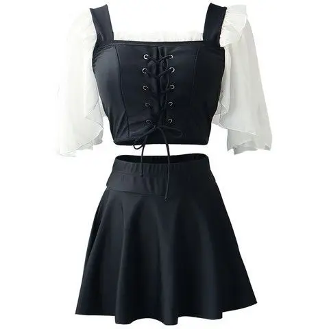 2023 New Korean One Piece Swimwear Women Swimming Female Bathing Suit Beachwear Solid Black Swimsuit Summer Swimskirt