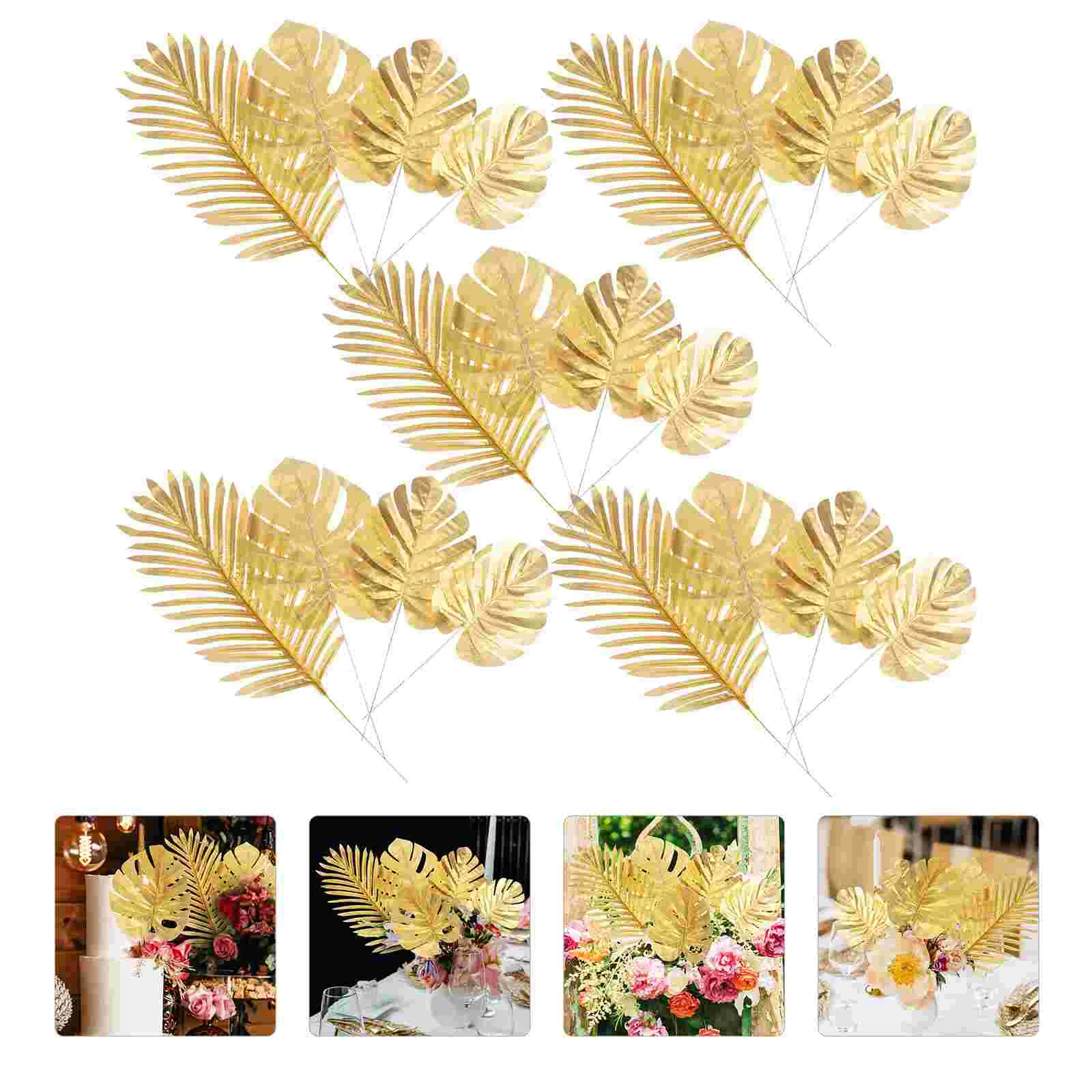 

20 Pcs Artificial Leaves Golden Monstera Leaf Wedding Decoration Party Decors Supplies Palm