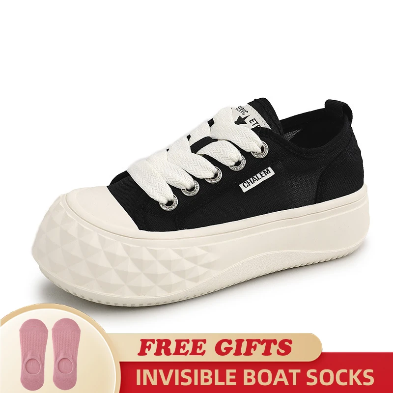 

4CM Women's Air Mesh 2023 Spring Sneakers New Casual Lace-up Women's Sneakers Shoes Platform Board Shoes female