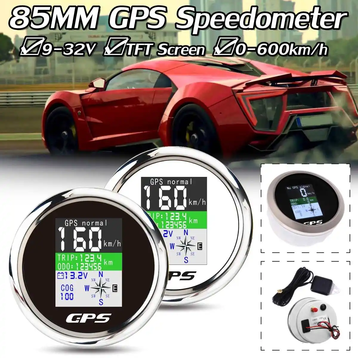 

Boat Car GPS Speedometer With GPS Antenna For Motor Yacht TFT Screen Waterproof Odometer Adjustable Trip ODO COG Voltmeter 9-32V