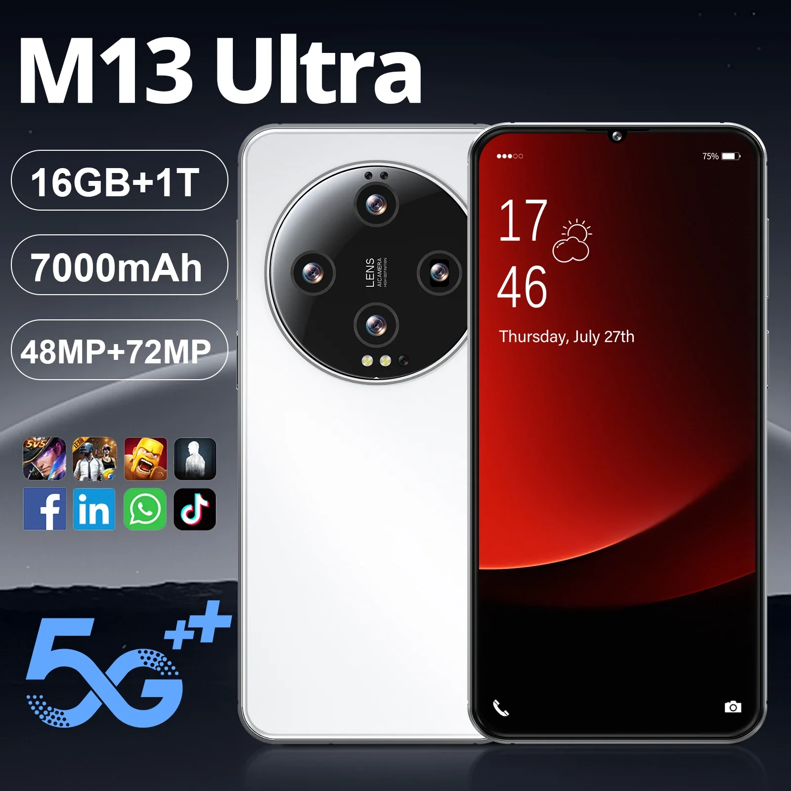 

Original Xioami M13 Ultra 6.8 HD Full Screen Smart Phone Unlocked Mobile Phone 16G+1TB 7000mAh Global Version 4G 5G Cellphones