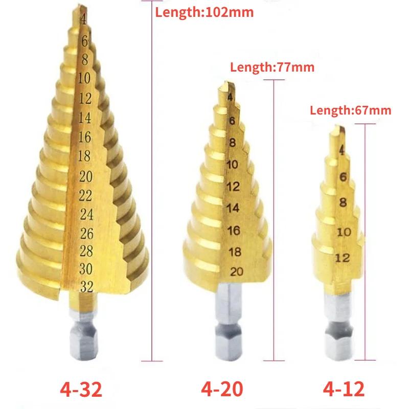 

3-12mm 4-12mm 4-20mm 4-32mm HSS Straight Groove Step Drill Bit Titanium Coated Wood Metal Hole Cutter Core Drill Bit