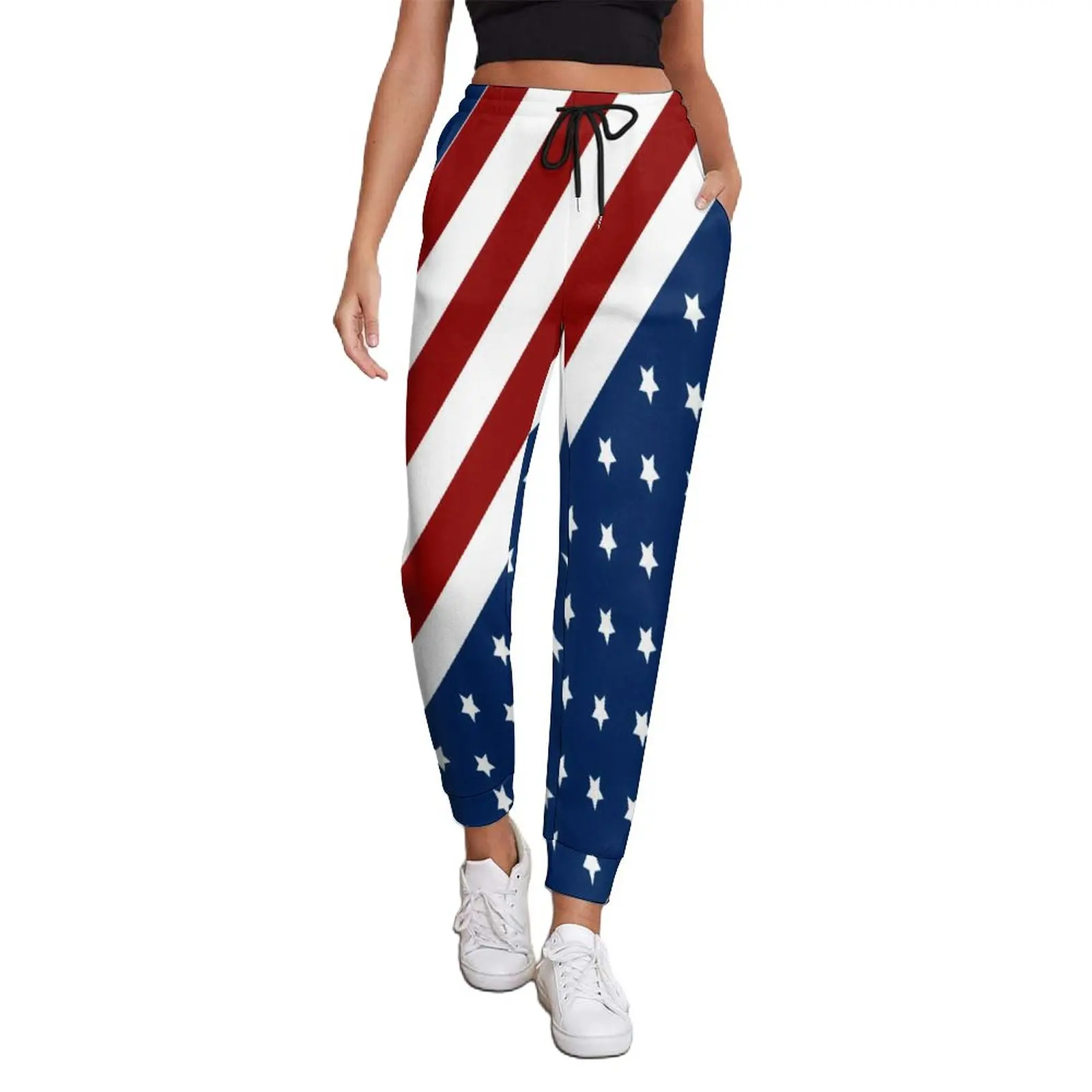 

American Flag Pants Autumn Patriotic Flag Star Design Retro Sweatpants Ladies Korean Fashion Pattern Trousers Big Size