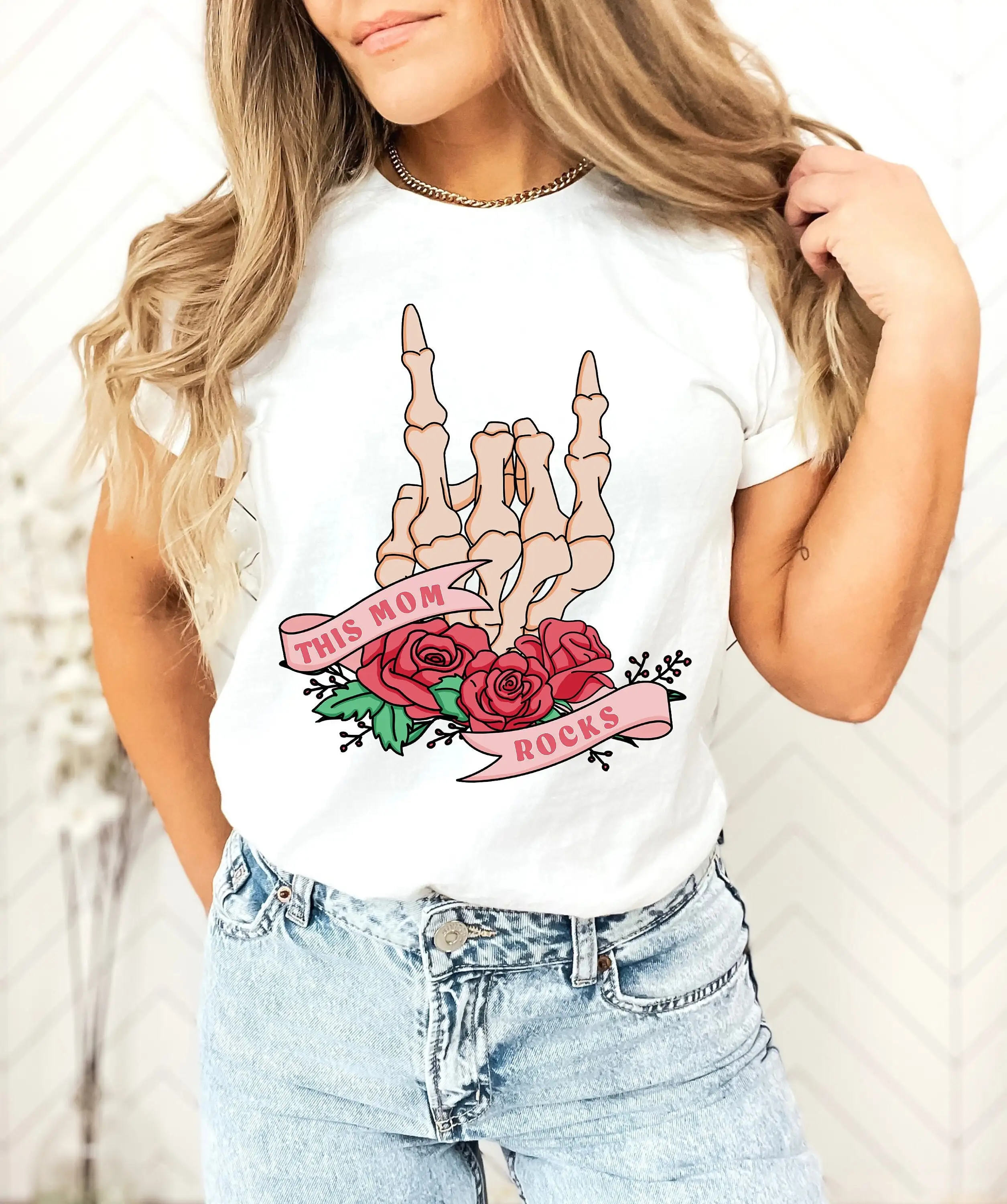 Футболка This Mama Rocks с изображением готики и материнства забавный скелет ко Дню
