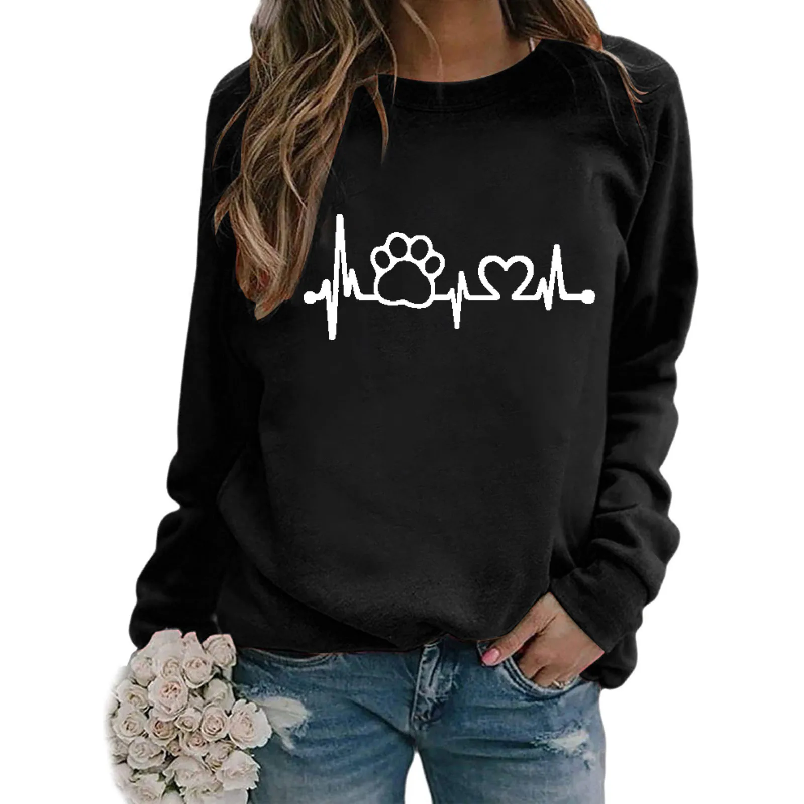 

Women's Casual Loose Round Neck Long Sleeve Letter Print Top Blouse T-shirt Summer Apparel Cute Short Girl