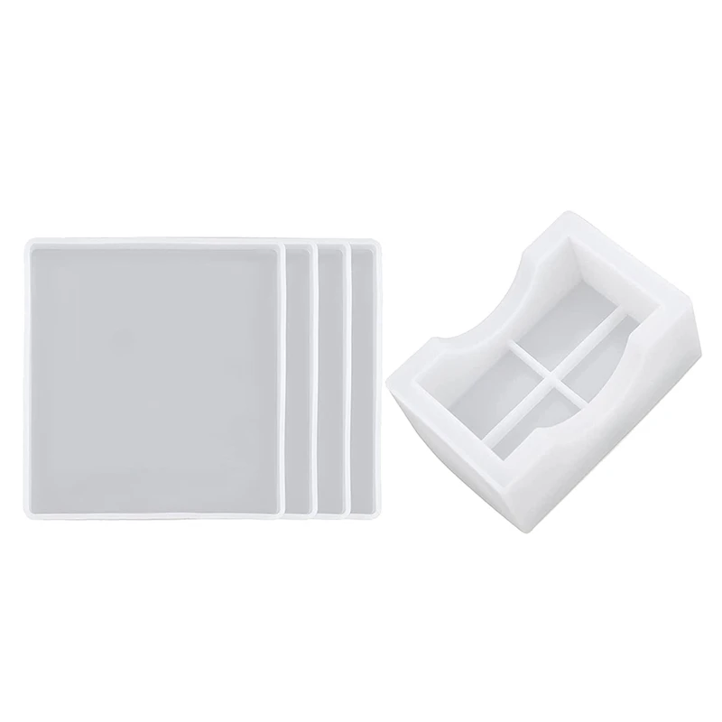 

HOT-4PCS Square Resin Coaster Mold With Coaster Storage Molds For Resin Casting,Concrete,Cement And Polymer Clay