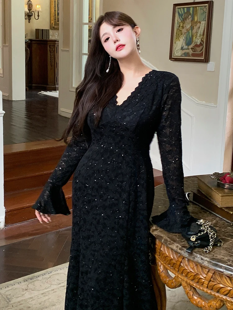 Плюс размер Пухлая девушка Французский sle Горячее сверление Кружевное вечернее