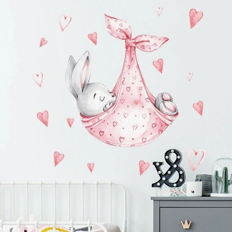 

Cartoon Love Bunny Wall Stickers For Kids Rooms Bedroom Living Room Vinyl Decals