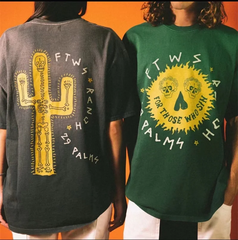 

Vintage Wash Short Sleeve High Street Personalized Print Pure Cotton Round Neck Large Sports Top T-Shirt