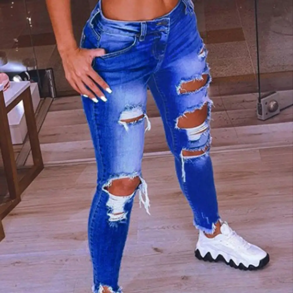

Модные женские джинсы, облегающие Женские брюки с застежкой-молнией, рваные брюки-карандаш с низкой талией, приятные для кожи