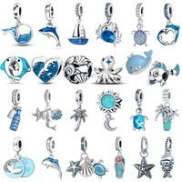 ocean blue sea turtle dangle bead dolphin s925 charms fit original pandora bracelet diy women jewelry summer beads collection