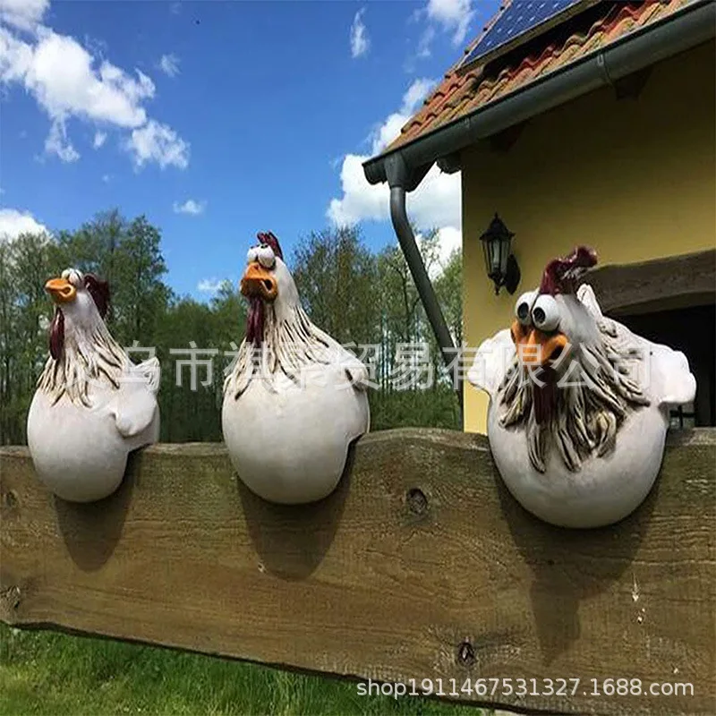 Chicken Sitting On Fence Funny Decor Garden Statues For Fences Or Any Flat Surface, Rooster Statues Wall Art Yard Art Sculpt 1pc