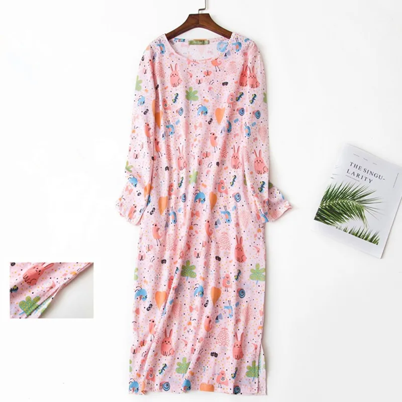 Printing Cotton Large Size Nightdress Spring Autumn Nightgowns For Women Sleepwear Dress Long Sleeve Ladies Home Clothes