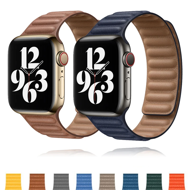 Leather Link For Apple Watch Band 45mm 41mm 44mm 40mm 49mm 38mm Magnetic Loop bracelet for iWatch Series 8 7 SE 6 5 Ultra Strap
