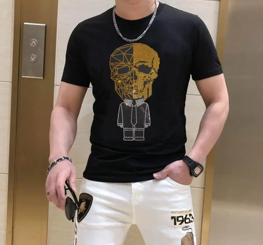 

High quality New Brand Men T-Shirts 100 Cotton Design Rhinestones T-shirt Luxury Rhinestones Short Sleeve Top tees