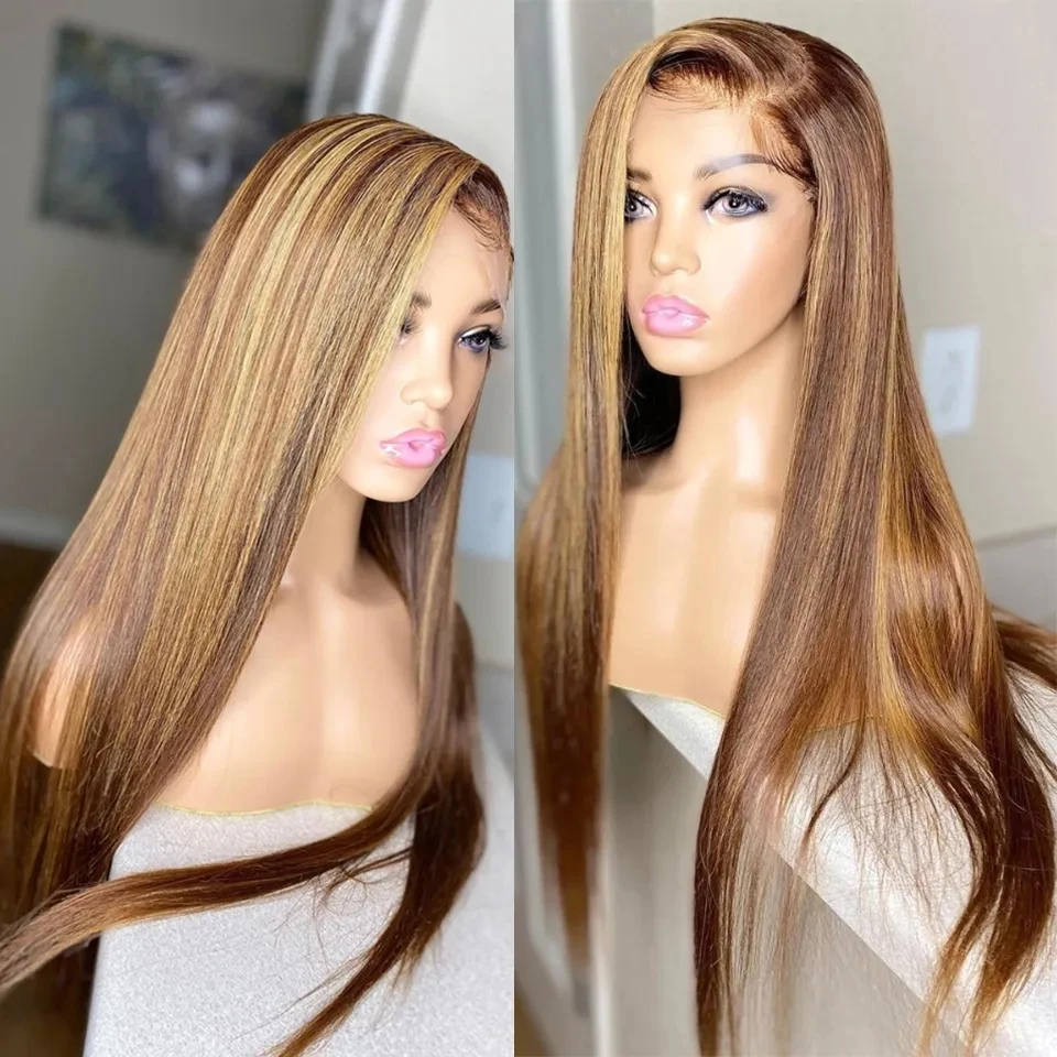 Mongolian Silky Straight Highlight Blonde Glueless Full Lace Women Wigs with Bleached Knots Pre Plucked 360 Lace Frontal Wigs