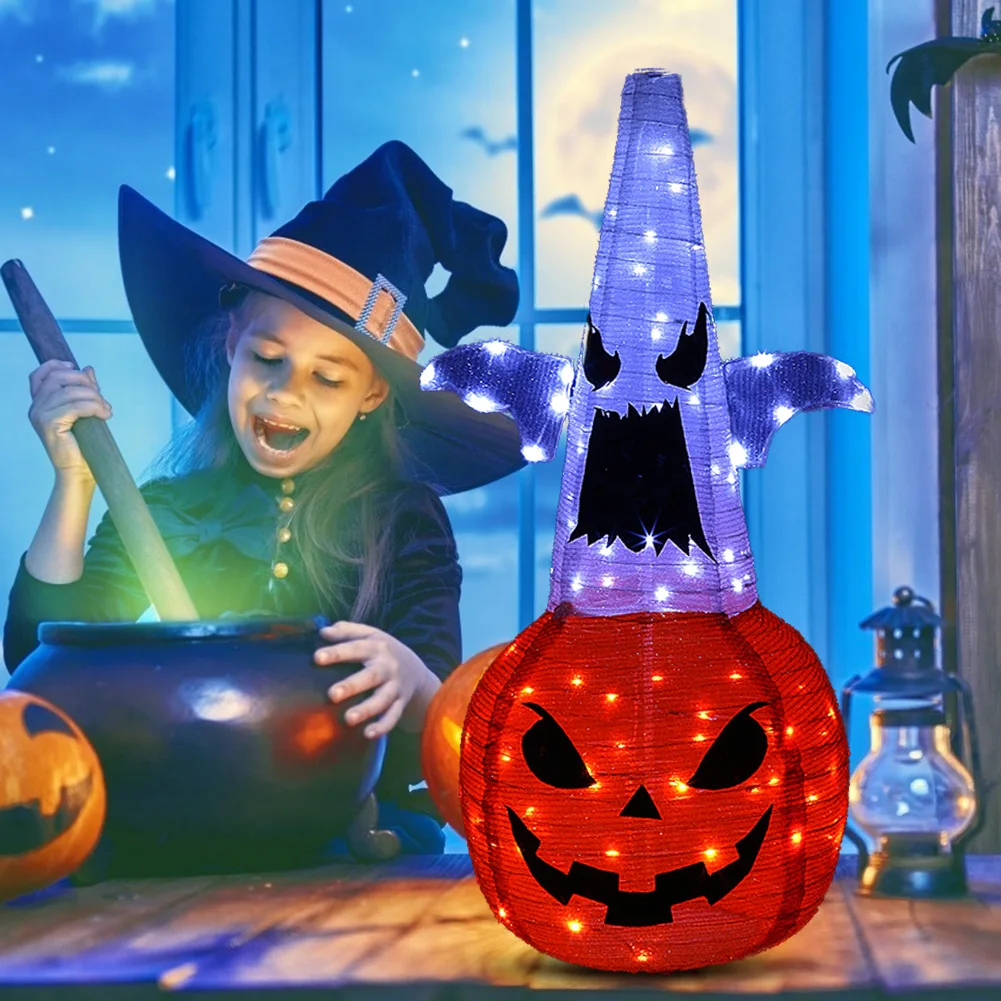 

Декоративный домкрат-о-фонарь, дистанционное управление, складной фонарь в виде тыквы, источник питания 2-в-1 для дома, праздничные и праздни...