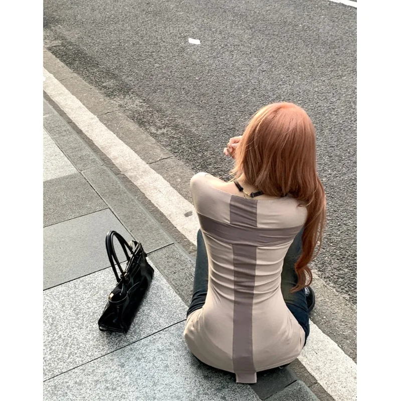 Женская рубашка с длинным рукавом дизайнерская контрастных цветов в стиле