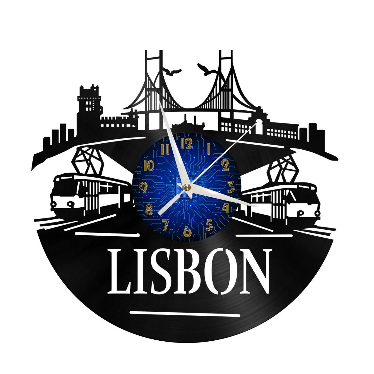 

Lisbon City View Vinyl Wall Clock, Vinyl Record Clock Wall Art Silent & Non-ticking