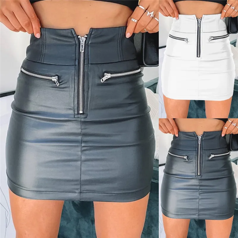 

2023 Sexy Zipper Panel Wrap Hip Skirt Half Body Leather Skirt