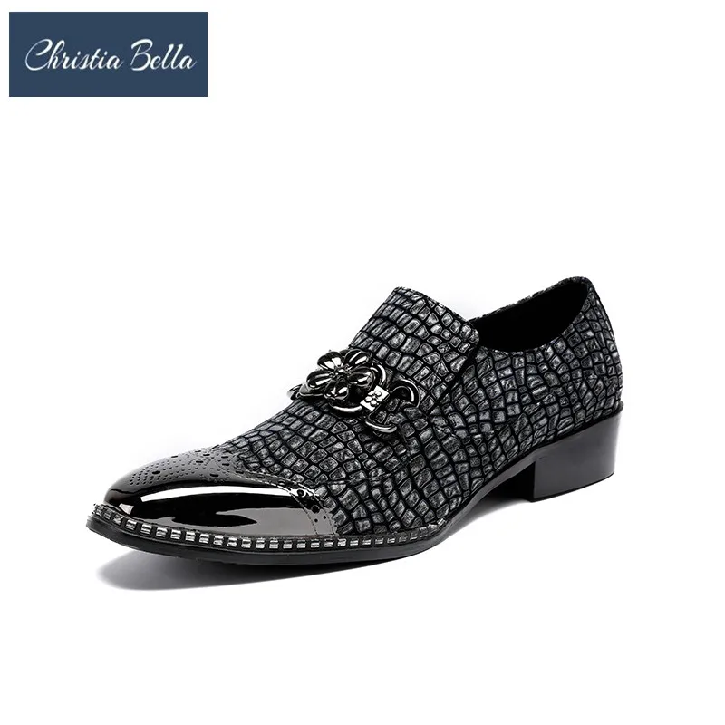 

Christia Bella British Style Men Dress Flat Shoes Metal Toe Plus Size Men Genuine Leather Shoes Business Party Men Formal Shoes