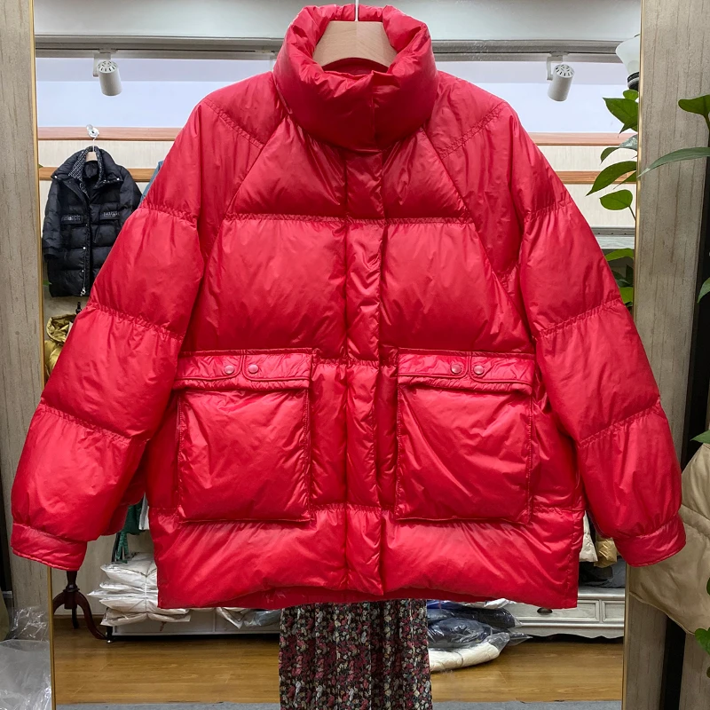 

Женский пуховик с воротником-стойкой, Свободное пальто с белым утиным пухом и длинным рукавом, куртка в Корейском стиле, зима 2022 H586