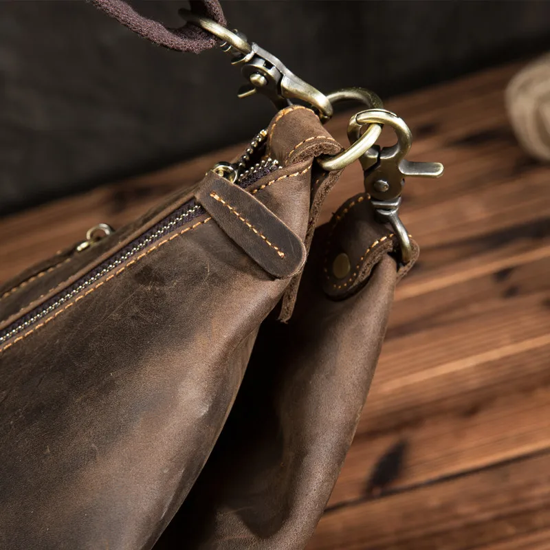 Retro fashion cazy horse cowhide men coffee bucket bag Outdoor leisure teen daily work weekend  party shoulder crossbody bag