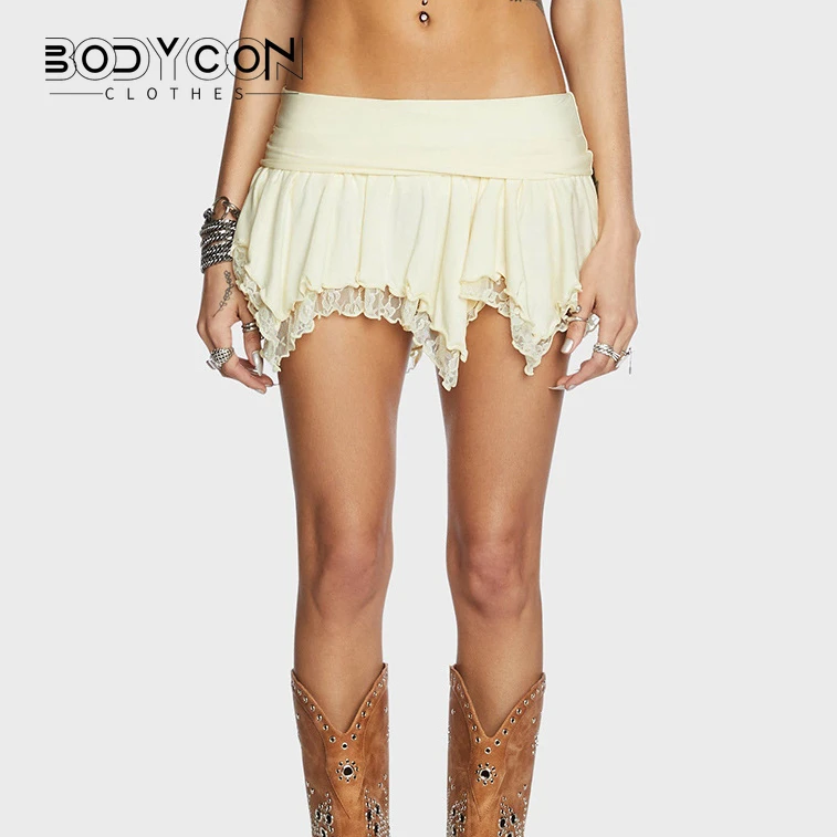 

Женское кружевное платье-клеш с высокой талией и оборками