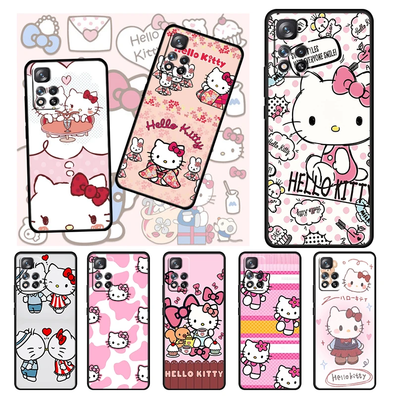 

Cat Cartoon Hello Kitty For Xiaomi Redmi Note 11 10 Pro Max11T 10S 9 9S 8 7 TPU Soft Silicone Gel Black Phone Case Fundas Cover